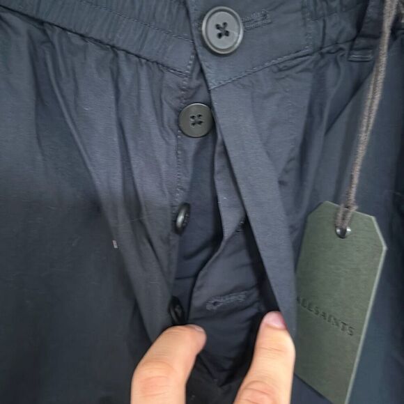 NWT All Saints‎ Mens Black Wide Tapered Fit Elastic Waist Pismo Trouser Size 34 - Picture 3 of 13